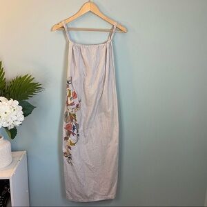 Megan Park Blue and White Striped Dress with Floral Embroidery